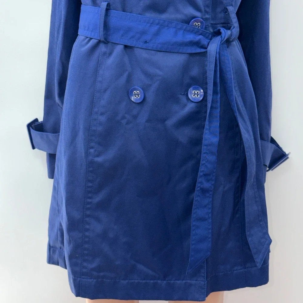 Cobalt Blue Double Breasted Belted S Trench Coat Classic Preppy Work Gossip Girl
